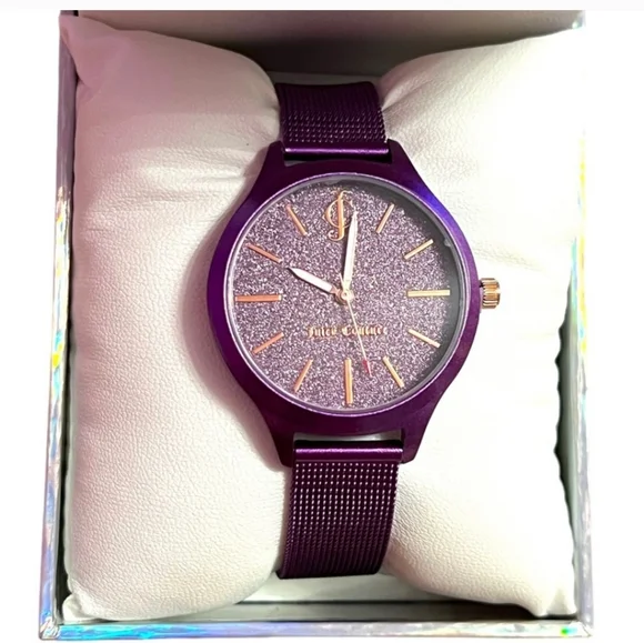 Amazing NWT Juicy Couture Timepiece Purple Watch Juicy Couture Rich Girl 41mm Purple Rubber and Colorless  main image 3